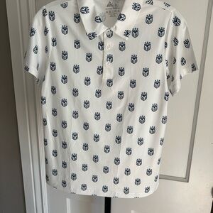 NEW AND1 White Polo with Navy Pattern